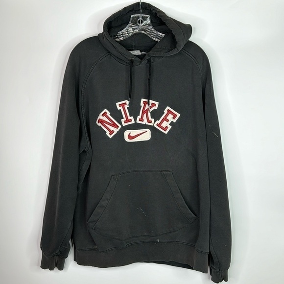 Vintage Nike Spellout Black Hooded Sweatshirt Size Large 90s Grunge - Picture 1 of 12